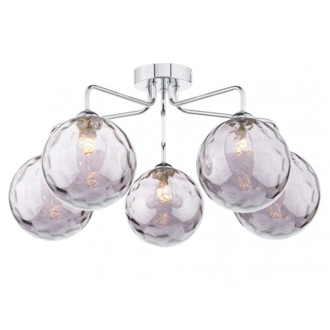  FEYA Chrome 5 Light Semi Flush Ceiling Fixture with GL10 Smoked Dimpled Glass Shade