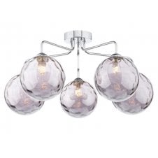 Chrome 5 Light Semi Flush Ceiling Fixture With GL10 Smoked Dimpled Glass Shade