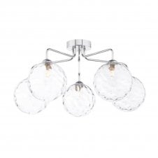 The Options Collection FEYA Chrome 5 Light Semi Flush Ceiling Fixture with GL12 Clear Dimpled Glass Shade