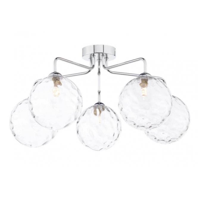  FEYA Chrome 5 Light Semi Flush Ceiling Fixture with GL12 Clear Dimpled Glass Shade