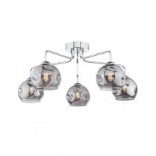 The Options Collection FEYA Chrome 5 Light Semi Flush Ceiling Fixture with GL15 Smoked Organic Glass Shade