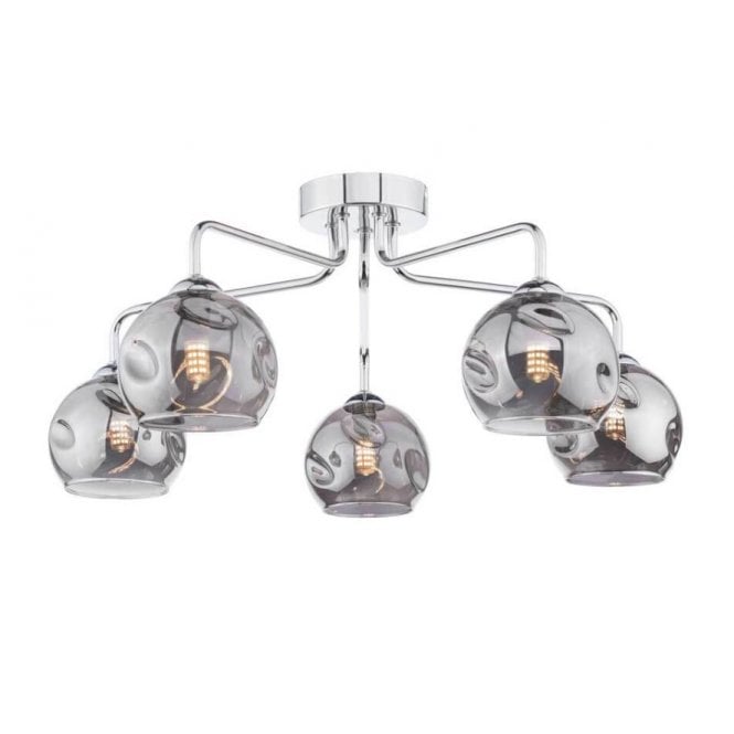  FEYA Chrome 5 Light Semi Flush Ceiling Fixture with GL15 Smoked Organic Glass Shade