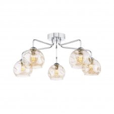 The Options Collection FEYA Chrome 5 Light Semi Flush Ceiling Fixture with GL16 Champagne Organic Glass Shade