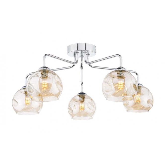  FEYA Chrome 5 Light Semi Flush Ceiling Fixture with GL16 Champagne Organic Glass Shade