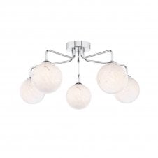 The Options Collection FEYA Chrome 5 Light Semi Flush Ceiling Fixture with GL17 White Confetti Glass Shade