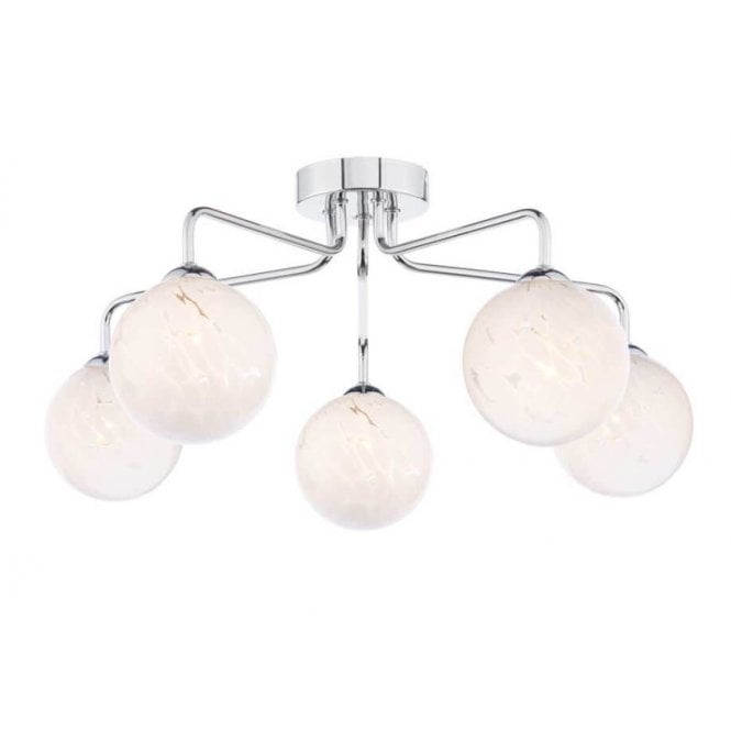  FEYA Chrome 5 Light Semi Flush Ceiling Fixture with GL17 White Confetti Glass Shade