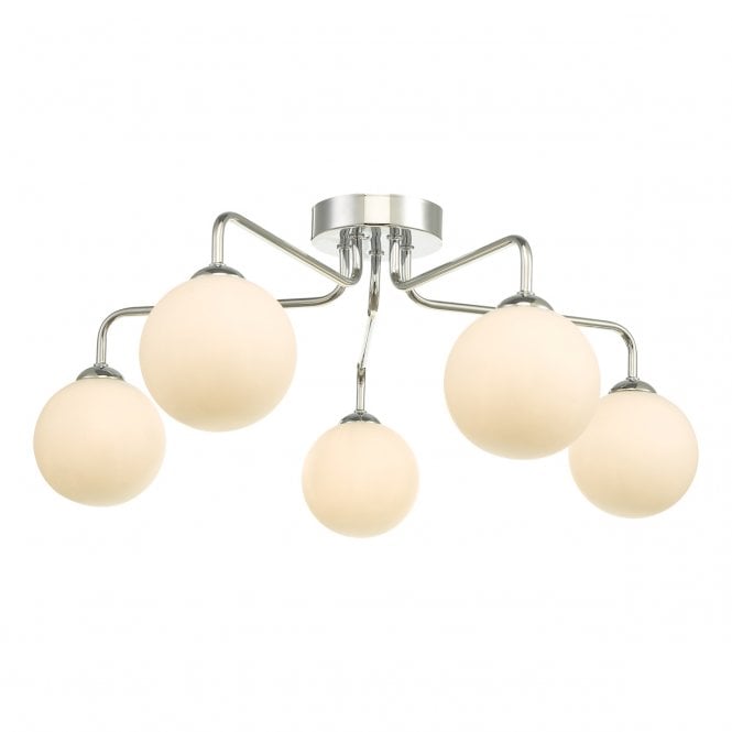  FEYA Chrome 5 Light Semi Flush Ceiling Fixture with GL2 Opal Glass Globe Shade