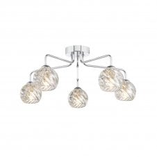 The Options Collection FEYA Chrome 5 Light Semi Flush Ceiling Fixture with GL5 Twisted Open Glass Shade