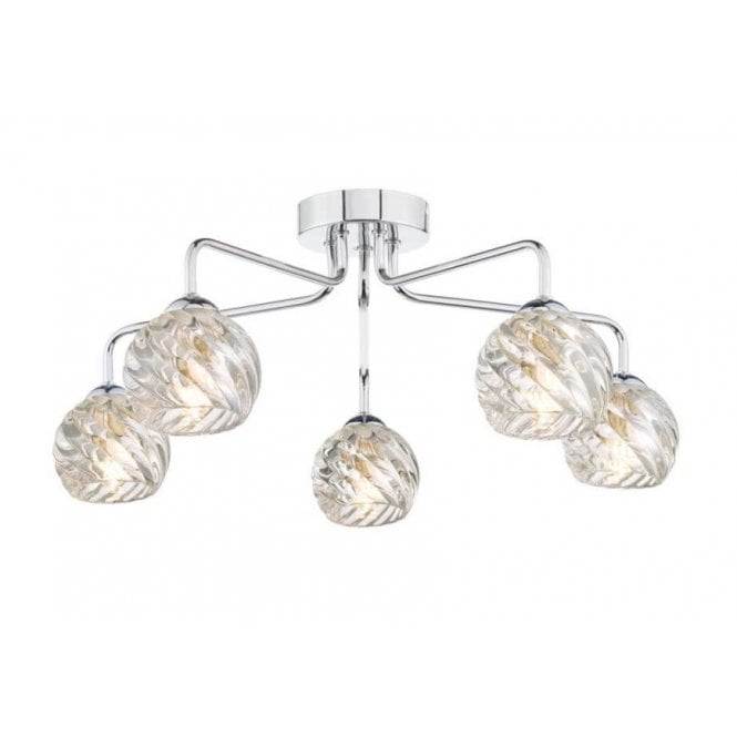  FEYA Chrome 5 Light Semi Flush Ceiling Fixture with GL5 Twisted Open Glass Shade