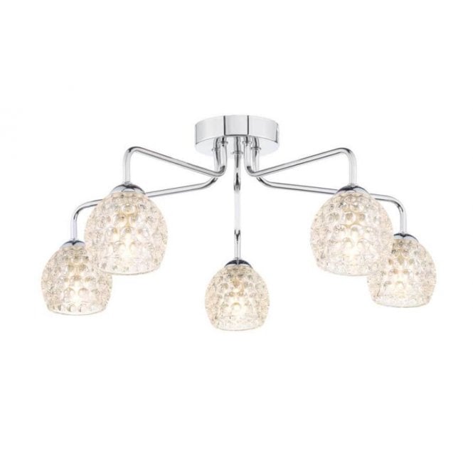  FEYA Chrome 5 Light Semi Flush Ceiling Fixture with GL6 Dimpled Glass Shade