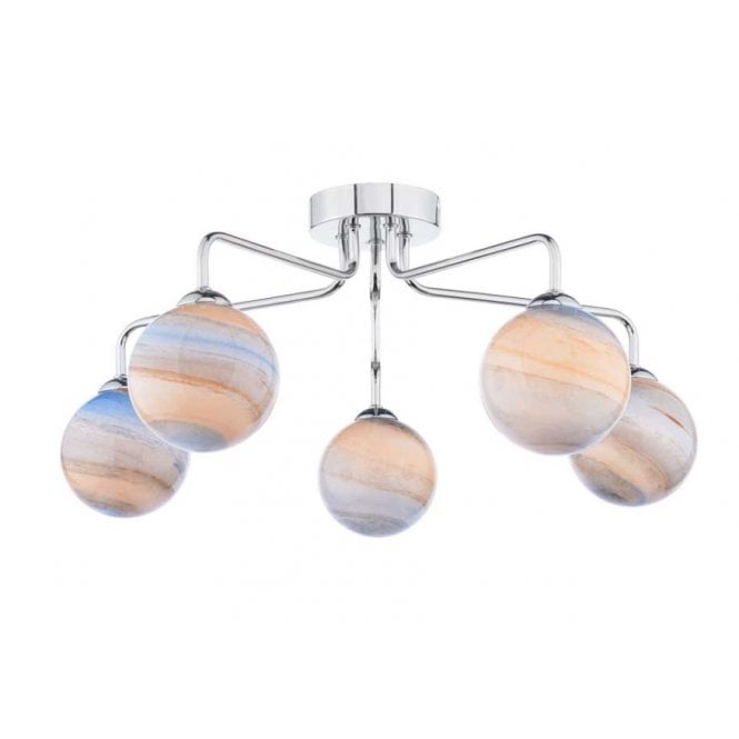  FEYA Chrome 5 Light Semi Flush Ceiling Fixture with GL7L Large Planet Art Glass Globe Shade
