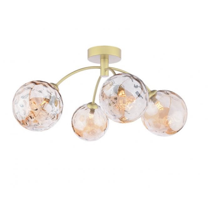  IZZY 4 Light Semi-Flush Matt Gold Fitting with Champagne Dimpled Glass