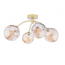 4 Light Semi-Flush Matt Gold Fitting with Champagne Dimpled Glass