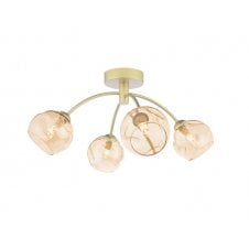 4 Light Semi-Flush Matt Gold Fitting with Champagne Organic Glass Shades