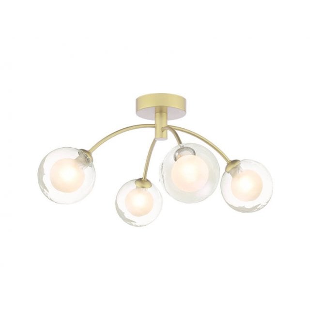  IZZY 4 Light Semi-Flush Matt Gold Fitting with Clear and Opal Glass