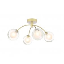 4 Light Semi-Flush Matt Gold Fitting with Clean and Opal Glass