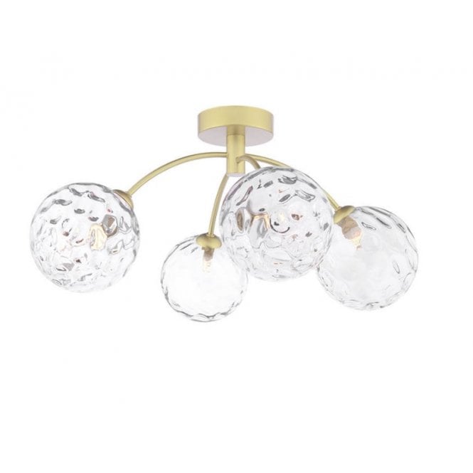  IZZY 4 Light Semi-Flush Matt Gold Fitting with Clear Dimpled Glass