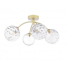 4 Light Semi-Flush Matt Gold Fitting with Clear Dimpled Glass