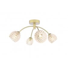 4 Light Semi-Flush Matt Gold Fitting with Dimpled Open Glass Shades