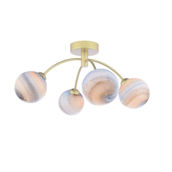  IZZY 4 Light Semi-Flush Matt Gold Fitting with Large Planet Glass Shades
