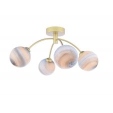 4 Light Semi-Flush Matt Gold Fitting with Large Planet Glass Shades