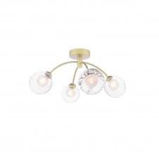 The Options Collection IZZY 4 Light Semi-Flush Matt Gold Fitting with Opal and Clear Ribbed Glass