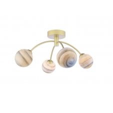 4 Light Semi-Flush Matt Gold Fitting with Planet Glass Shades