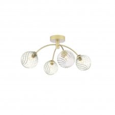 The Options Collection IZZY 4 Light Semi-Flush Matt Gold Fitting with Twisted Glass Shades