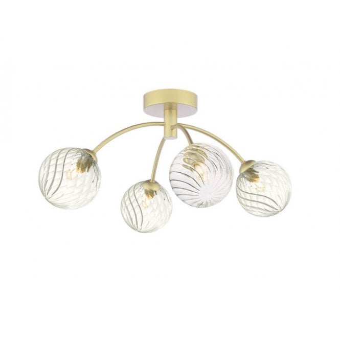  IZZY 4 Light Semi-Flush Matt Gold Fitting with Twisted Glass Shades
