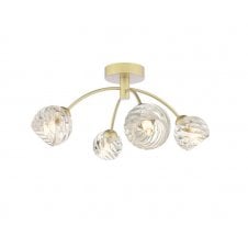 4 Light Semi-Flush Matt Gold Fitting with Twisted Open Glass Shades