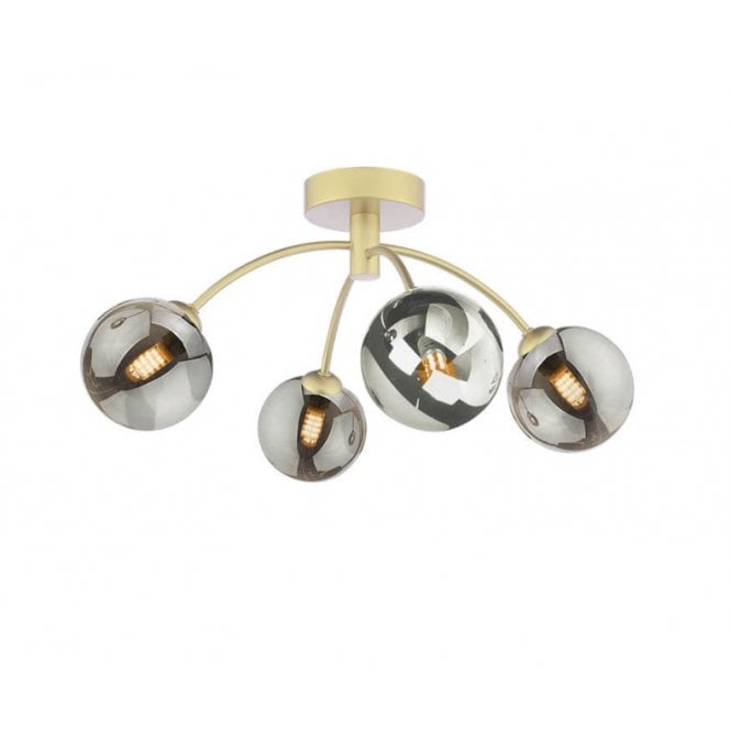  IZZY 4 Light Semi-Flush Matt Gold with Smoked Glass Shades