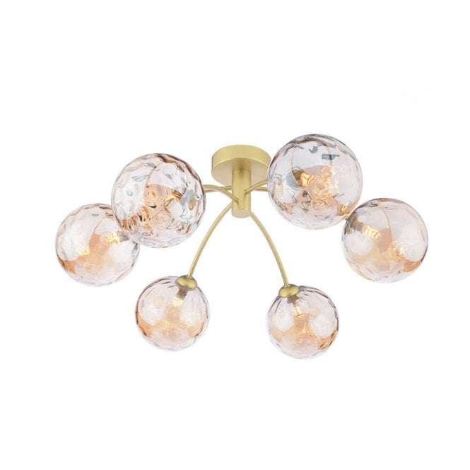  IZZY 6 Light Semi-Flush Matt Gold Fitting with Champagne Dimpled Glass Shades
