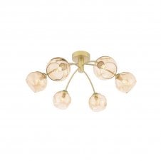 The Options Collection IZZY 6 Light Semi-Flush Matt Gold Fitting with Champagne Organic Glass Shades