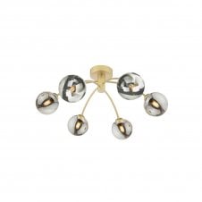 The Options Collection IZZY 6 Light Semi-Flush Matt Gold Fitting with Smoked Glass Shades