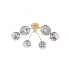 The Options Collection IZZY 6 Light Semi-Flush Matt Gold Fitting with Smoked Organic Glass Shades