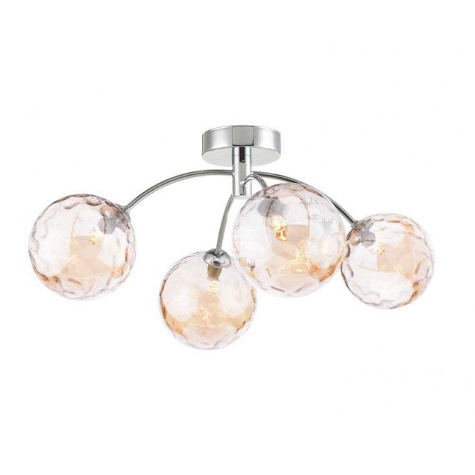  IZZY Chrome 4 Light Semi Flush Ceiling Light with Champagne Glass Globe Shades