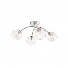 The Options Collection IZZY Chrome 4 Light Semi Flush Ceiling Light with Champagne Organic Glass Shades