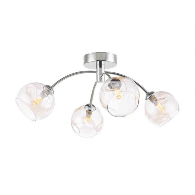  IZZY Chrome 4 Light Semi Flush Ceiling Light with Champagne Organic Glass Shades