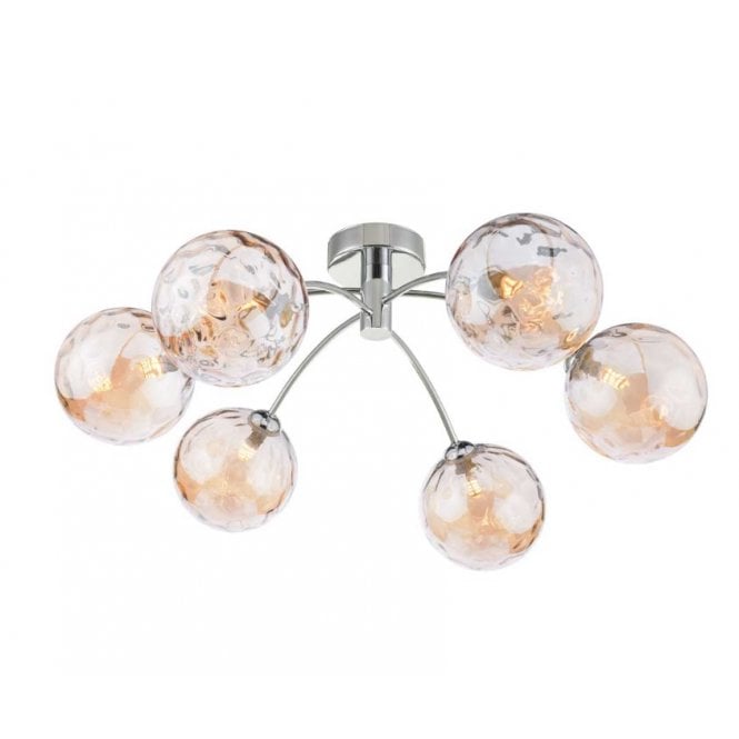  IZZY Polished Chrome Semi Flush Ceiling Light with Champagne Dimple Glass Shades