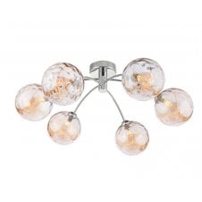 Polished Chrome Semi Flush Ceiling Light with Champagne Dimple Glass Shades