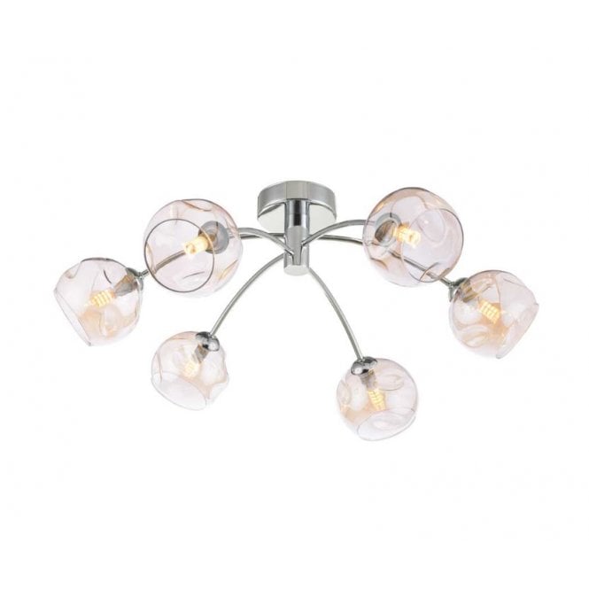  IZZY Polished Chrome Semi Flush Ceiling Light with Champagne Organic Glass Shades