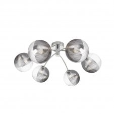 The Options Collection IZZY Polished Chrome Semi Flush Ceiling Light with Large Smoked and Clear Ribbed Glass Shades