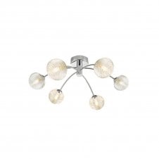 The Options Collection IZZY Polished Chrome Semi Flush Ceiling Light with Ribbed Glass Globe Shades