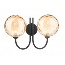 2 Light Wall Light Matt Black with Champagne Dimpled Glass Globe Shades