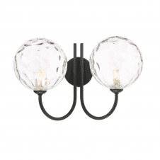The Options Collection JARED 2 Light Wall Light Matt Black with Clear Dimpled Glass Globe Shades