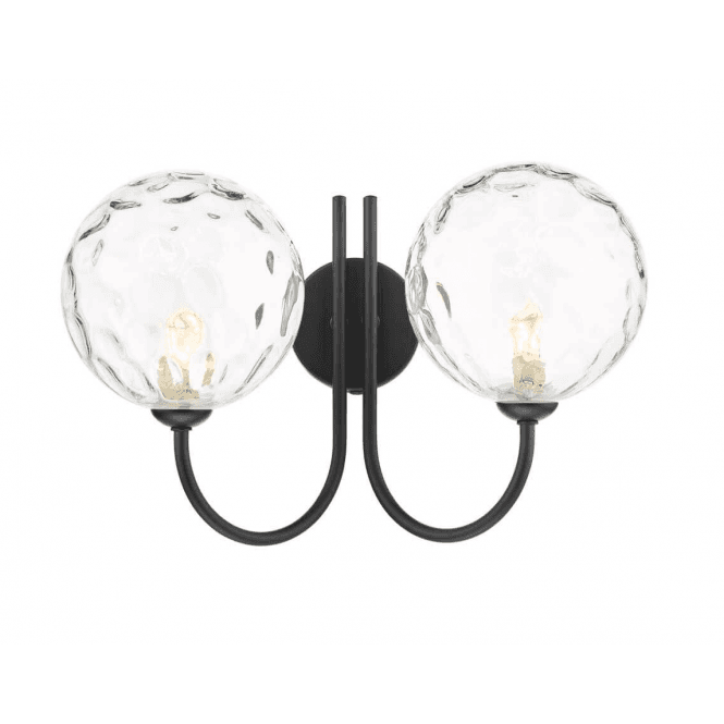  JARED 2 Light Wall Light Matt Black with Clear Dimpled Glass Globe Shades