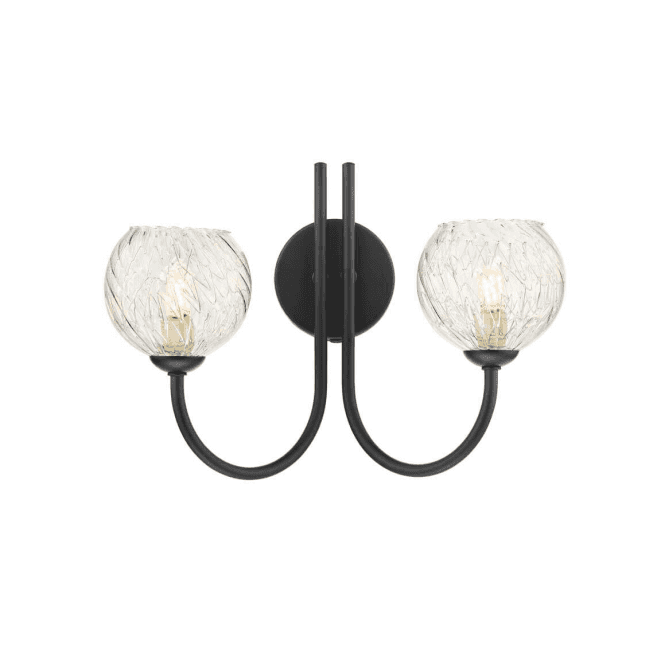  JARED 2 Light Wall Light Matt Black with Clear Glass and Wire Inner Shades