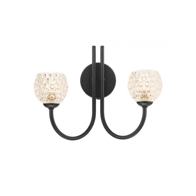  JARED 2 Light Wall Light Matt Black with Dimpled Open Glass Shades