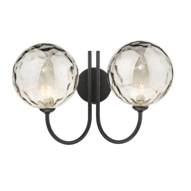  JARED 2 Light Wall Light Matt Black with Smoked Dimpled Glass Globe Shades
