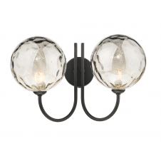 2 Light Wall Light Matt Black with Smoked Dimpled Glass Globe Shades